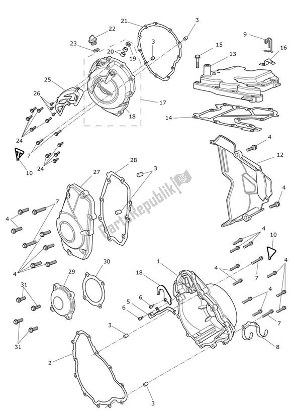 All parts for the Engine Cover of the Triumph Tiger XR UP TO VIN 855531 1215 2015 - 2017
