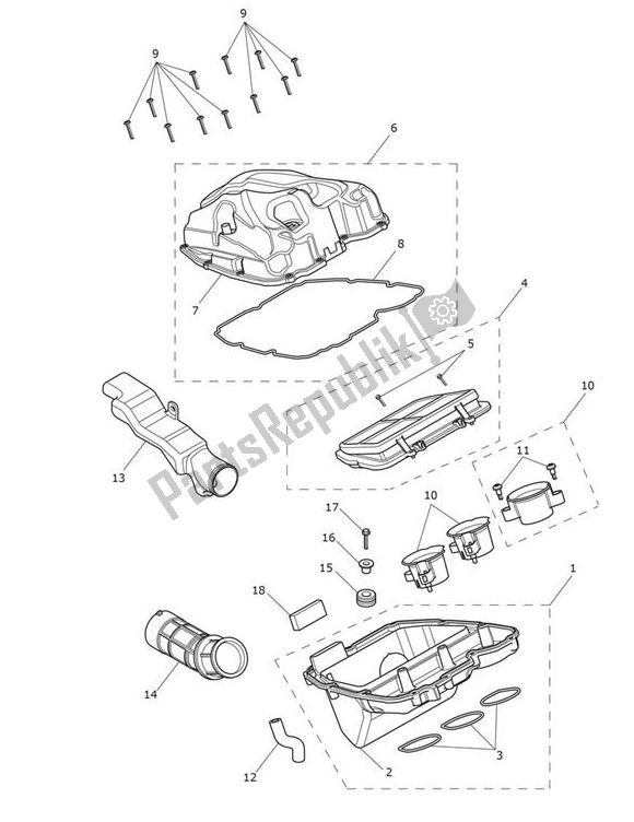 All parts for the Airbox (airfilter) of the Triumph Tiger XR From VIN 855532 1215 2018 - 2020