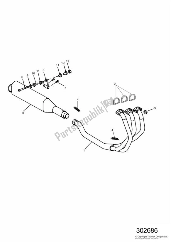 Todas as partes de Exhaust 885ccm do Triumph Speed Triple 885/ 955 UP TO VIN 141871 1994 - 2001