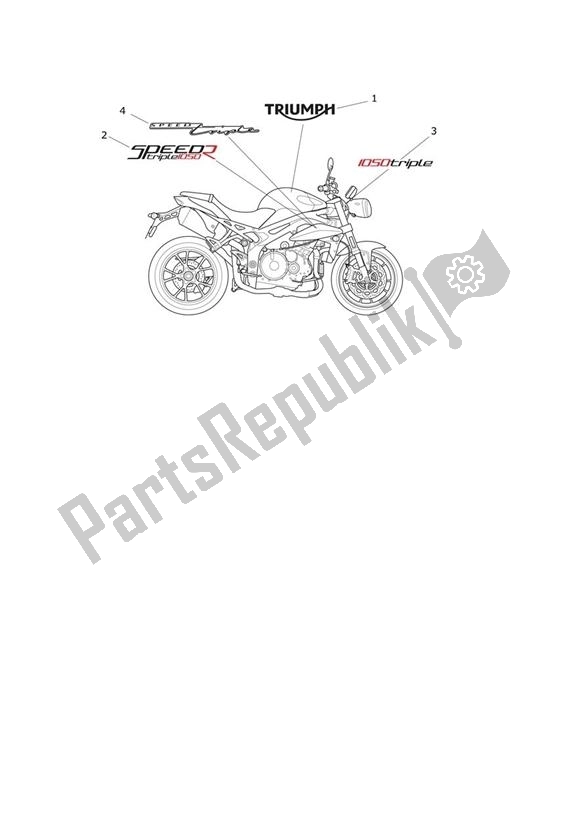 All parts for the Decal From Vin 657553 of the Triumph Speed Triple R UP TO VIN 735436 1050 2012 - 2016
