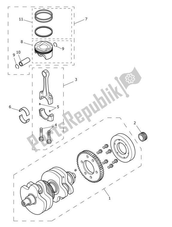 Todas as partes de Crank Shaft Connecting Rod Piston do Triumph Bobber Black 1200 2018 - 2021