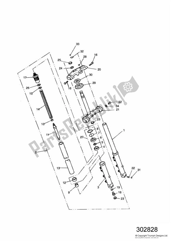 All parts for the Front Suspension 750ccm of the Triumph Speed Triple Carburator 885 1994 - 1997
