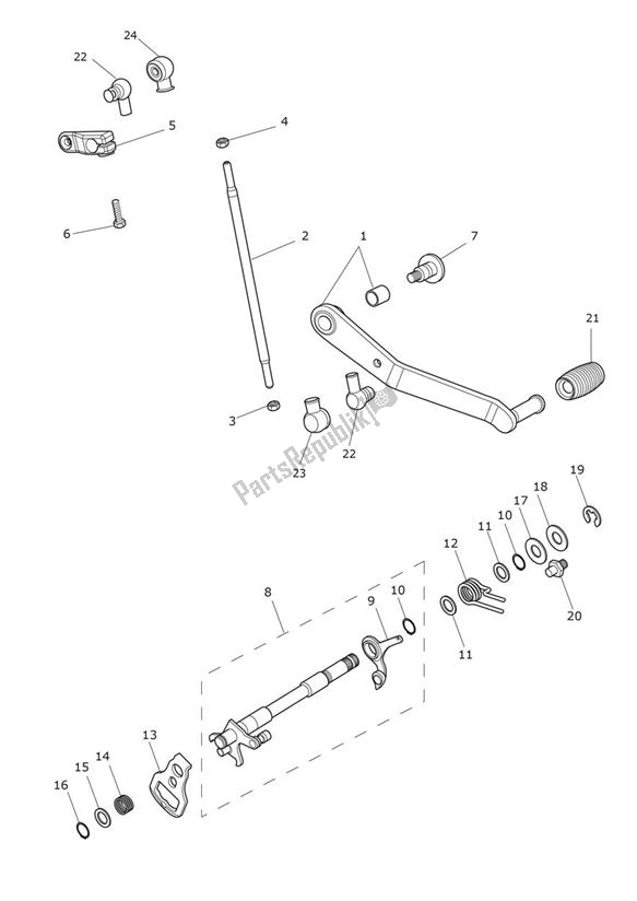 Todas las partes para Gear Selection Shaft de Triumph Tiger 900 V5 888 2020 - 2024