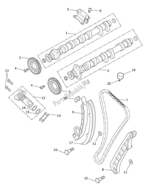 All parts for the Camshaft Timing Chain of the Triumph Speed Triple RS From VIN 867601 1050 2018 - 2020