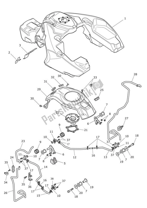 All parts for the Fueltank of the Triumph Trophy 1215 2013 - 2017