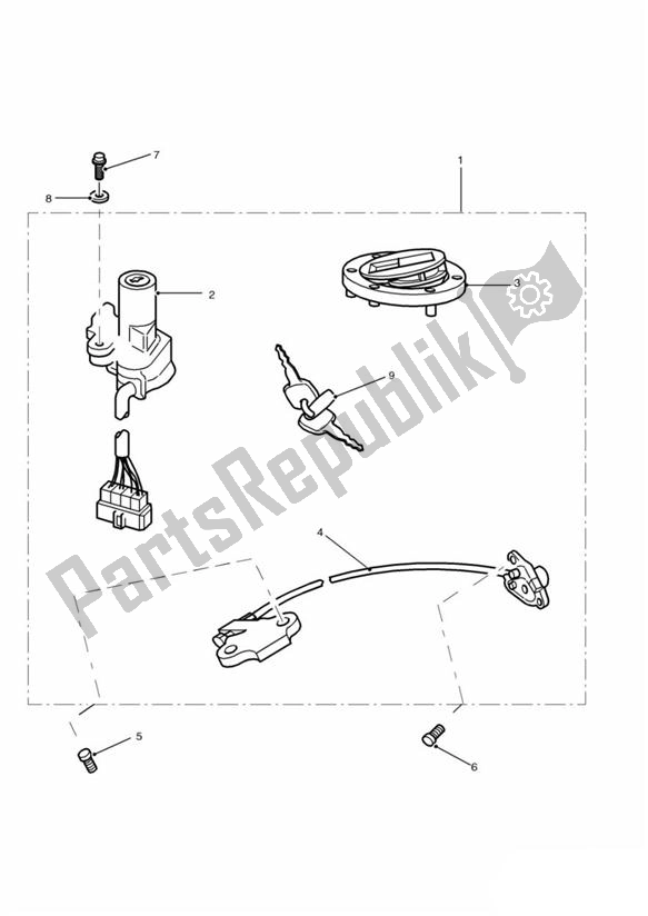 All parts for the Lock Set of the Triumph Tiger 955I Spoked 2001 - 2006