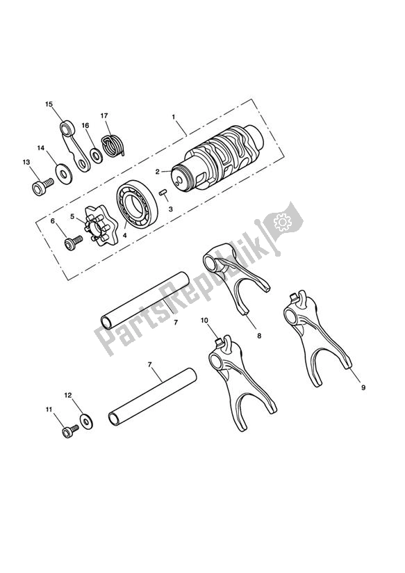 All parts for the Gear Selector Drum of the Triumph Daytona 675 UP TO VIN 381274 2006 - 2012