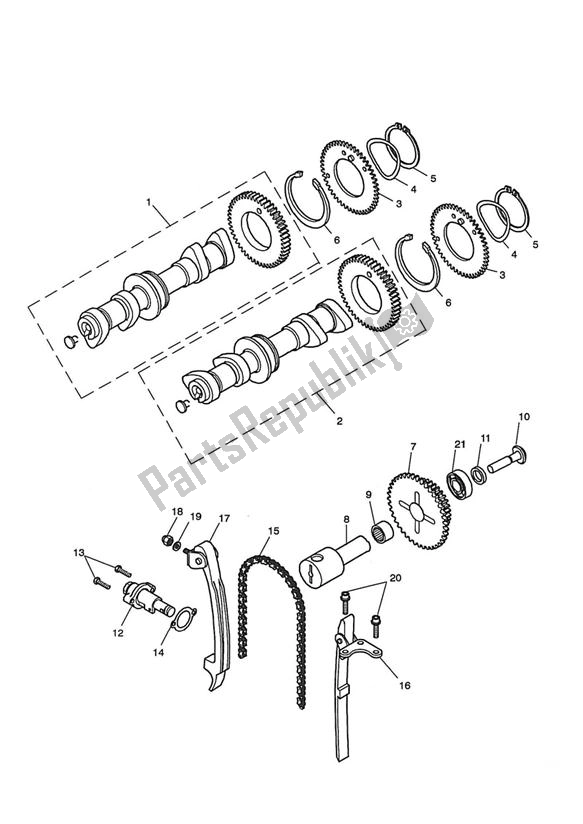 Todas as partes de Camshafts Timing Chain do Triumph America EFI UP TO VIN 468389 865 2007 - 2008