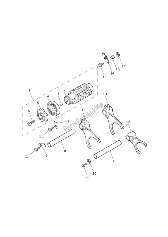 Todas as partes de Gear Selector Drum Gear Selector Forks do Triumph Daytona R From VIN 564948 675 2017 - 2018