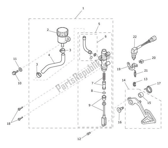 Alle onderdelen voor de Master Cylinder Assy Rear van de Triumph Tiger XCA From VIN 855532 1215 2018 - 2021