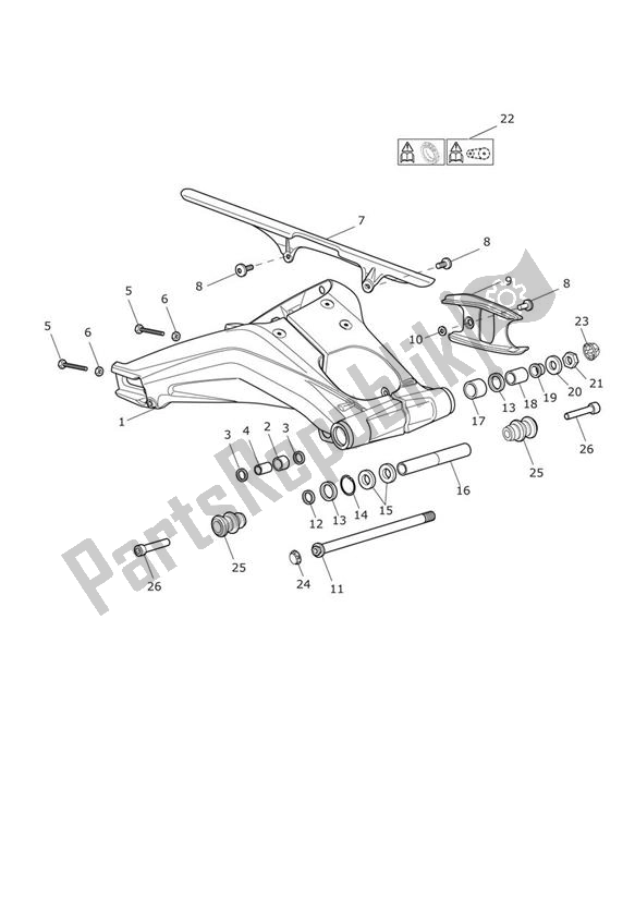 All parts for the Swingarm With Bobbins of the Triumph Daytona 675 From VIN 564948 2017 - 2018