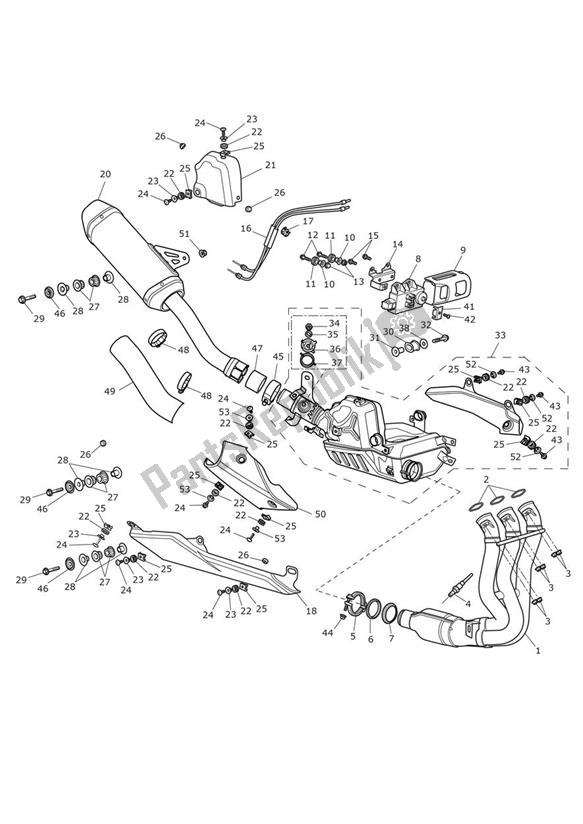 All parts for the Exhaust Only Jp & Br of the Triumph Daytona 675 From VIN 564948 2017 - 2018