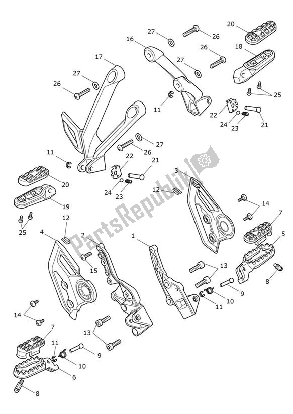 All parts for the Footrests of the Triumph Tiger 900 GT PRO UP TO BP 5372 888 2020 - 2021