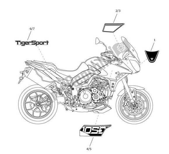 Todas as partes de Decalque do Triumph Tiger Sport From VIN 750470 1050 2021 - 2024