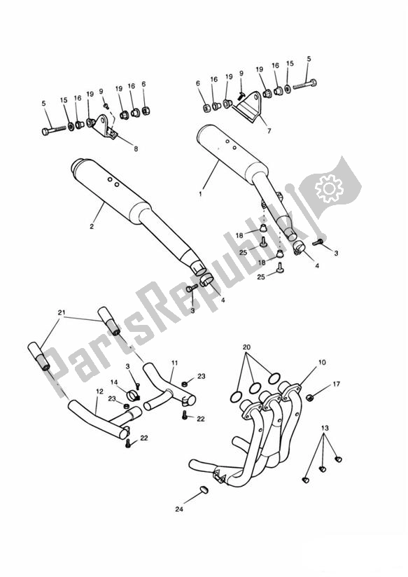 Todas as partes de Exhaust 3 Zyl do Triumph Trophy From VIN 29156 1215 2018 - 2021