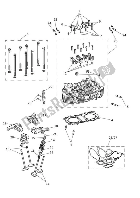 Alle onderdelen voor de Cilinderkop van de Triumph Bonneville T 100 From VIN AC 5927 +chrome 900 2022 - 2024