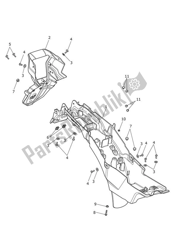 All parts for the Mudguard Rear - Explorer Xcx of the Triumph Explorer XCX 1215 2012 - 2019