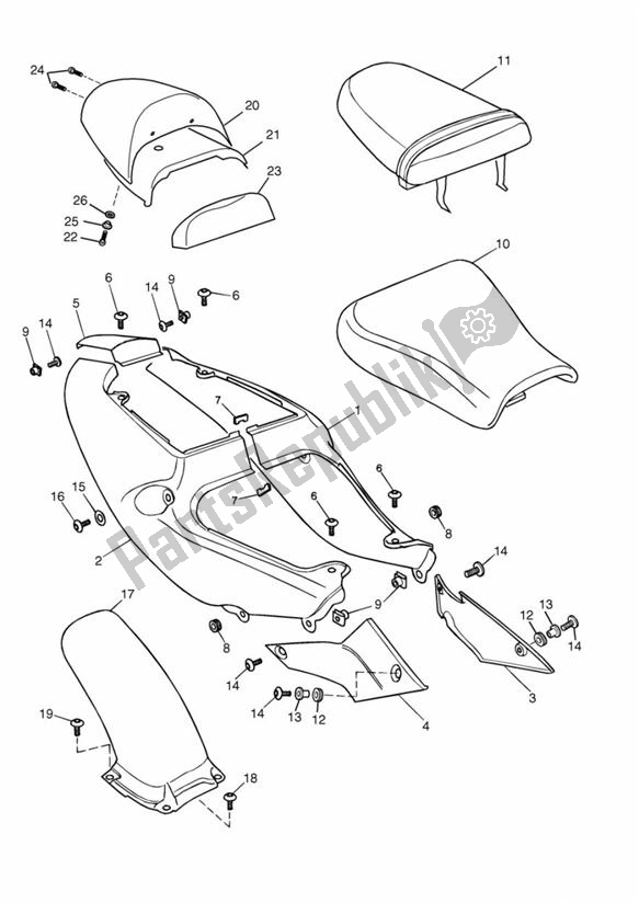 Todas as partes de Fairing Rear do Triumph Daytona 955I From VIN 132513 1997 - 2006