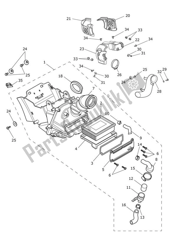 Alle onderdelen voor de Airbox (airfilter) van de Triumph Bonneville T 100 From VIN AC 5927 +chrome 900 2022 - 2024