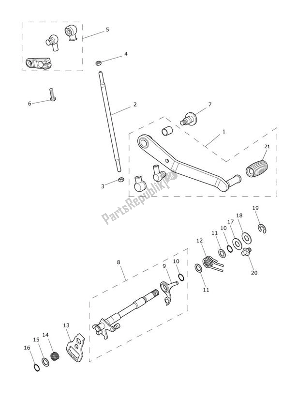 Todas as partes de Gear Selection Shaft do Triumph Tiger XCX UP TO VIN 855531 1215 2015 - 2017