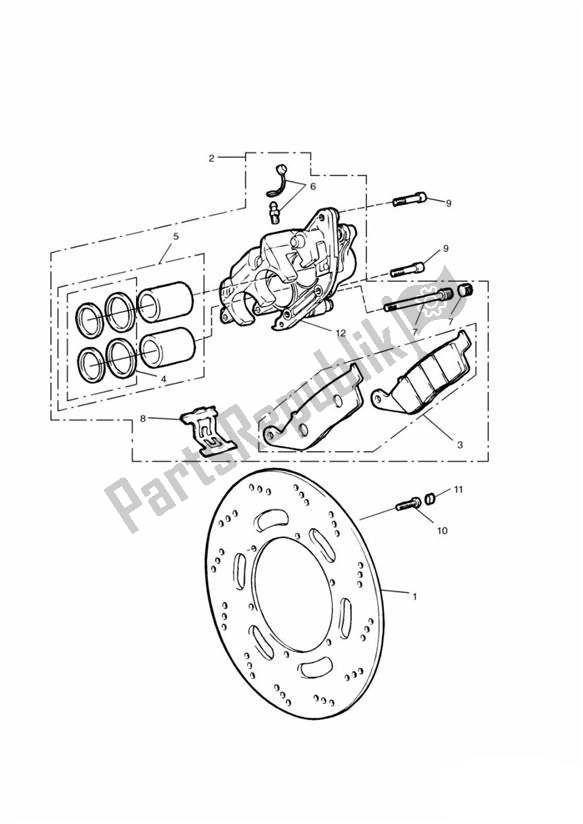 All parts for the Front Wheel Caliper Breakdisc of the Triumph Legend TT 885 1998 - 2001