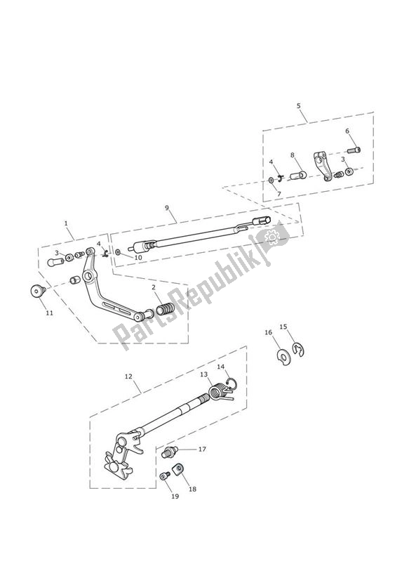 All parts for the Gear Selection Shaft of the Triumph Daytona R UP TO VIN 564947 675 2009 - 2017