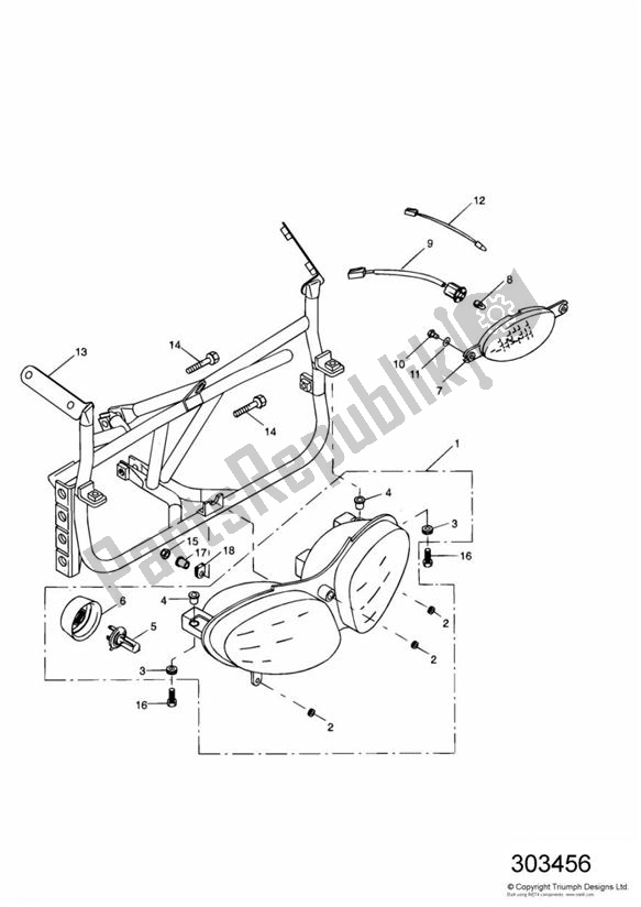 Todas las partes para Faro de Triumph Sprint ST 955I UP TO VIN 139276 1999 - 2001