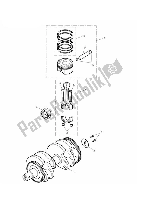 All parts for the Crank Shaft of the Triumph Bonneville & SE From VIN 380777 865 2009 - 2015