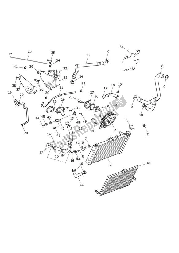 All parts for the Cooling of the Triumph Tiger XR UP TO VIN 855531 1215 2015 - 2017