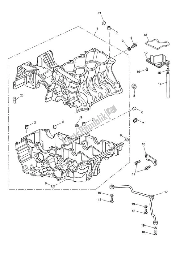 All parts for the Crankcase of the Triumph Speed Triple R UP TO VIN 735436 1050 2012 - 2016