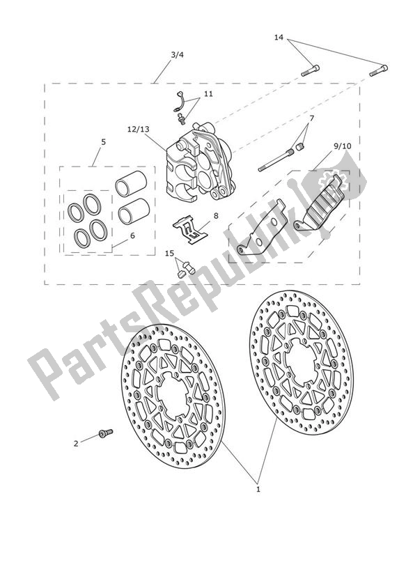 All parts for the Break Front of the Triumph Tiger XRT UP TO VIN 855531 1215 2015 - 2017