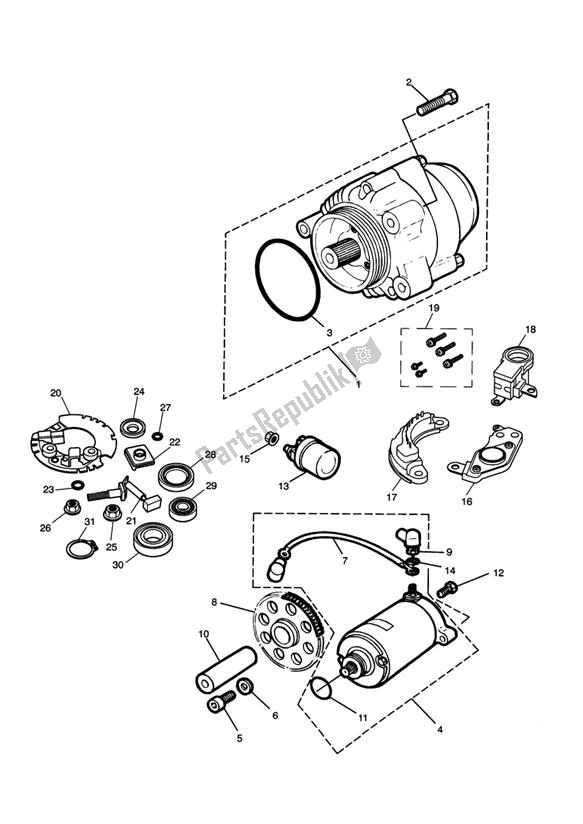 All parts for the Starter Generator of the Triumph Legend TT 885 1998 - 2001
