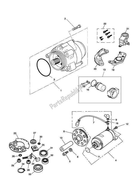 All parts for the Starter Generator of the Triumph Daytona 750 & 1000 748 1990 - 1993