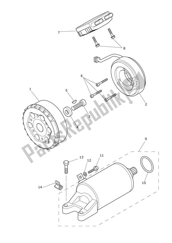 All parts for the Starter Generator of the Triumph Tiger XCA UP TO VIN 855531 1215 2015 - 2017