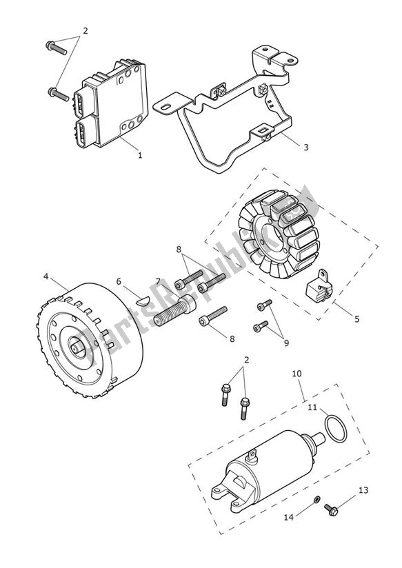 All parts for the Starter Generator of the Triumph Trident 660 2020 - 2024