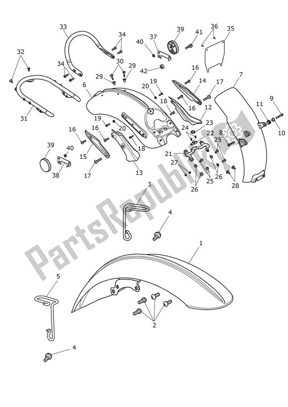 All parts for the Mudguard of the Triumph Speedmaster 1200 From AC 1201 2022 - 2024