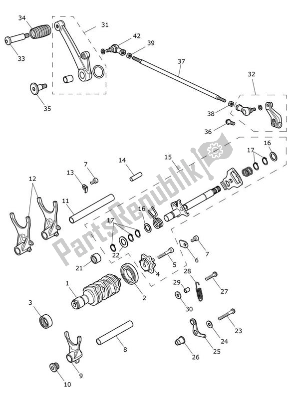 Todas as partes de Gear Selector Drum, Gear Selection Shaft do Triumph Speedmaster 1200 From AC 1201 2022 - 2024