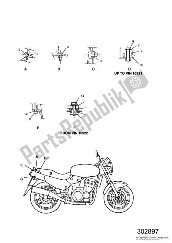 All parts for the Fairing Screws of the Triumph Speed Triple Carburator 885 1994 - 1997