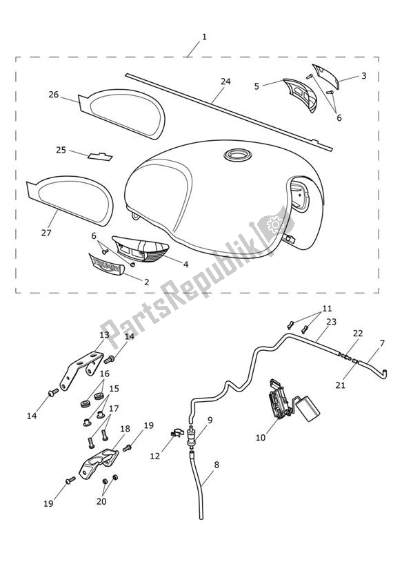 All parts for the Fueltank Only Silver Ice Saphhire Black of the Triumph Speedmaster 1200 From AC 1201 2022 - 2024