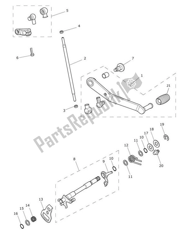 All parts for the Gear Selection Shaft Pedal Gears of the Triumph Tiger XRT From VIN 855532 1215 2018 - 2021