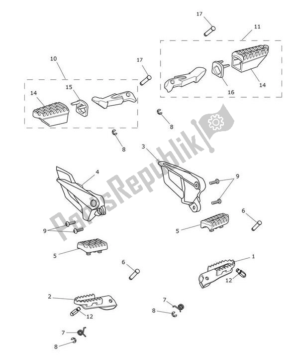 All parts for the Footrests of the Triumph Tiger XR From VIN 855532 1215 2018 - 2020