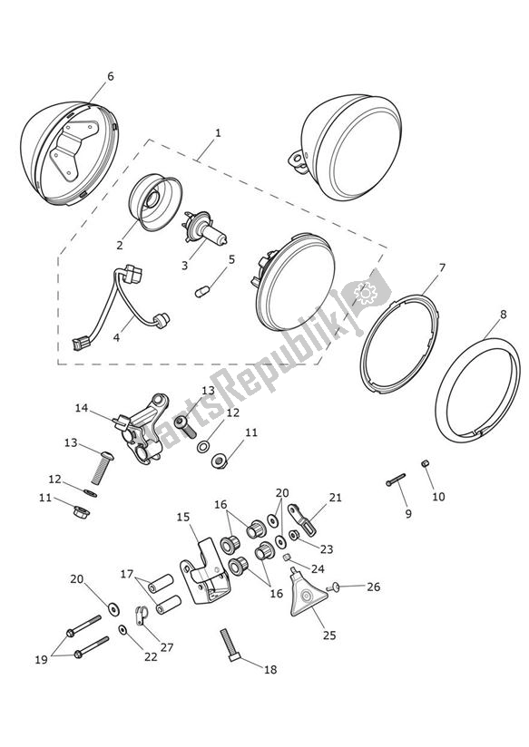 All parts for the Headlight of the Triumph Thunderbird Commander 1699 2014 - 2016