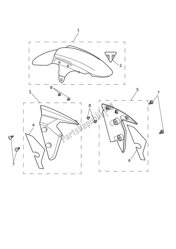 Tutte le parti per il Parafango Anteriore del Triumph Street Triple R From VIN BF 1297 765 2021 - 2024