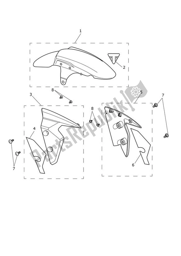 Todas as partes de Frente Do Guarda-lamas do Triumph Street Triple RS From VIN BF 1297 765 2021 - 2024