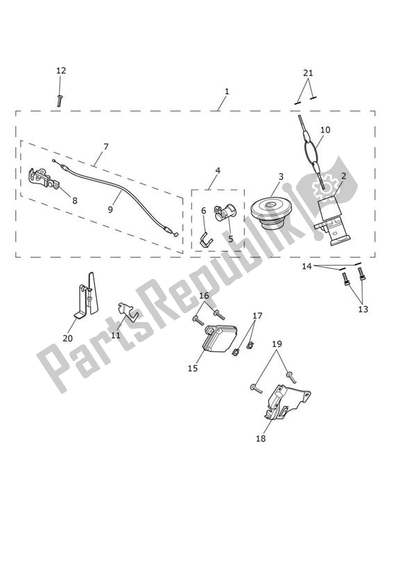 All parts for the Lock Set of the Triumph Thruxton R 1200 2016 - 2020