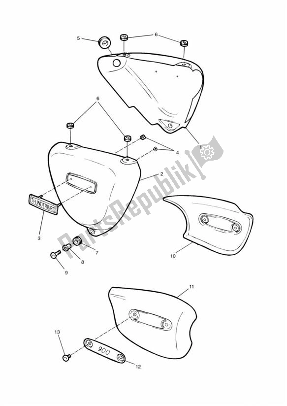 All parts for the Fairing Laterally Up To Vin 071698 of the Triumph Thunderbird 900 885 1995 - 2004