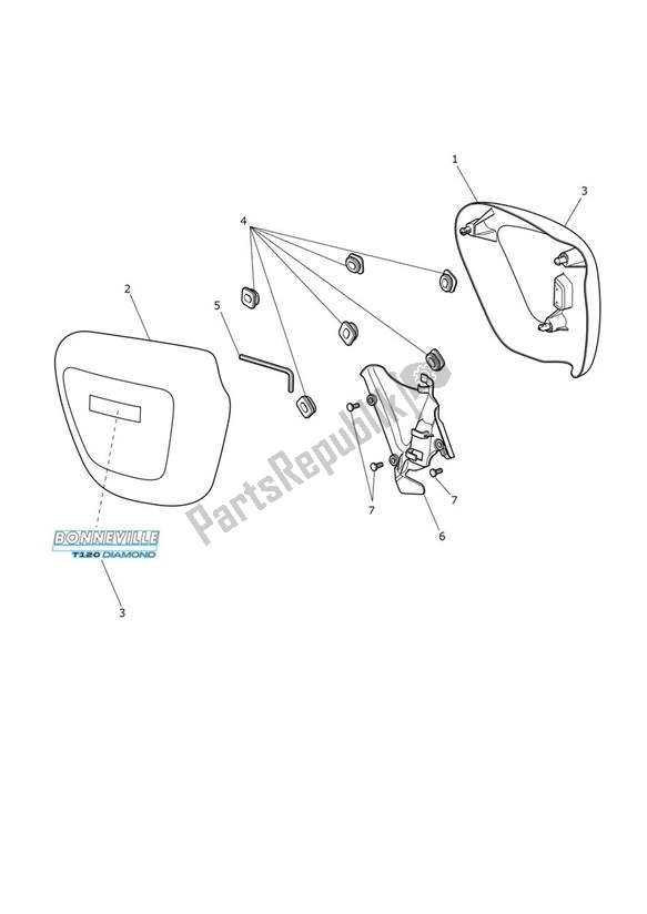 Alle onderdelen voor de Fairing Laterally Diamond van de Triumph Bonneville T 120 UP TO VIN AC 6129 +budekins & Diamond 1200 2016 - 2021