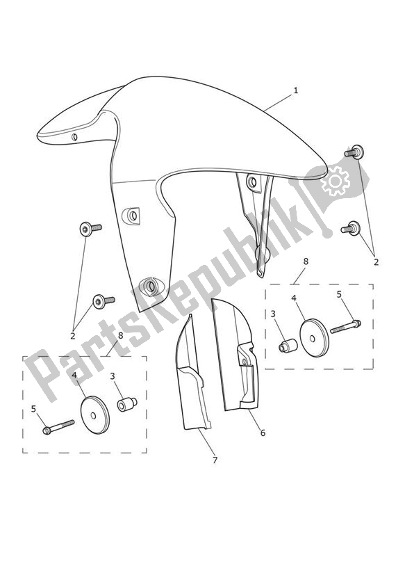 All parts for the Mudguard Front of the Triumph Street Triple R & RX From VIN 560477 675 2012 - 2016