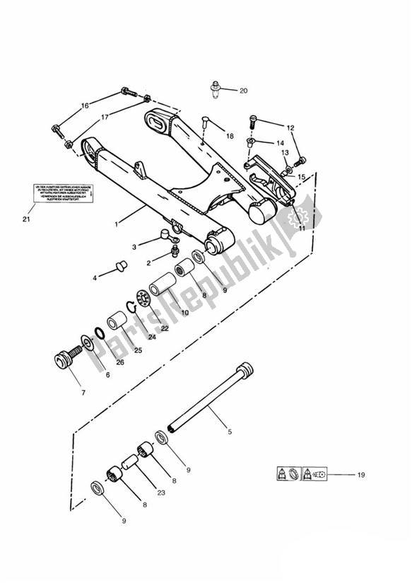 All parts for the Swingarm From Vin 101854 (ausser 102063 Up To 102074) of the Triumph Thunderbird Sport 885 1997 - 2000