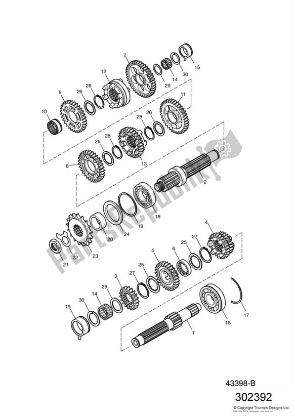 Alle onderdelen voor de Gears Up To Engine 179828 van de Triumph Speedmaster Carburator 865 2003 - 2007